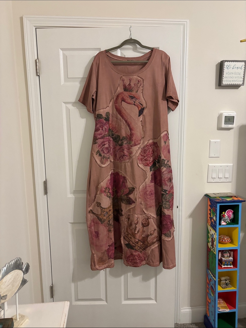 Maxi Dress with Flamingo & Floral Print - Dusty Rose